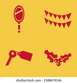 frame icon set with holly berry, key tag and party flags vector illustration
