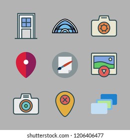 frame icon set. vector set about photo, paper, photo camera and door icons set.