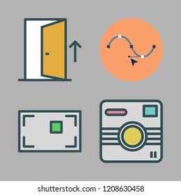 frame icon set. vector set about door, focus, photo camera and vector icons set.