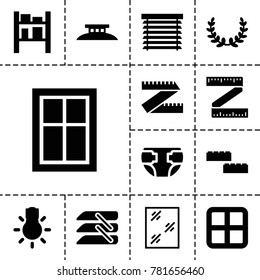 Frame icons. set of 13 editable filled frame icons such as window, building block, measure ruler, cargo barn, blinds, camera bulb, window shutter, olive wreath, wire fence