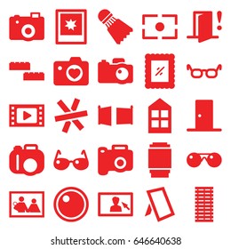 Frame icons set. set of 25 frame filled icons such as window, heart with camera, camera, photo, door, gate, door warning, shuttlecock, sunglasses, jalousie, wire fence