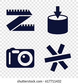 Frame icons set. set of 4 frame filled icons such as camera, wire fence, entrance