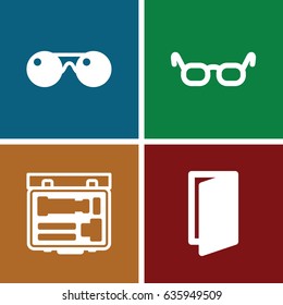 Frame icons set. set of 4 frame filled icons such as door, camera, sunglasses