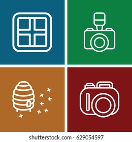 Frame icons set. set of 4 frame outline icons such as window, honeycomb