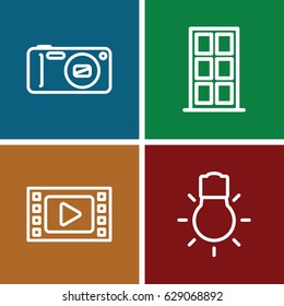 Frame icons set. set of 4 frame outline icons such as door, camera, camera bulb
