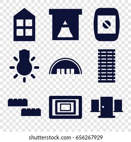 Frame icons set. set of 9 frame filled icons such as barn, window, camera display, camera bulb, photo, jalousie, door
