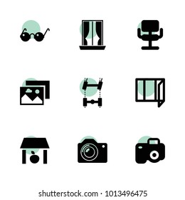 Frame icons. vector collection filled frame icons set.. includes symbols such as storage, car chassis, window, chair, curtains, camera. use for web, mobile and ui design.