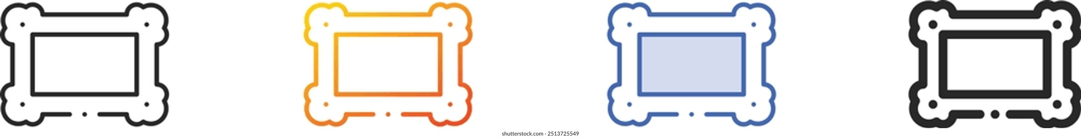icono del marco. Diseño lineal delgado, degradado, trazo azul y estilo audaz aislado sobre fondo blanco