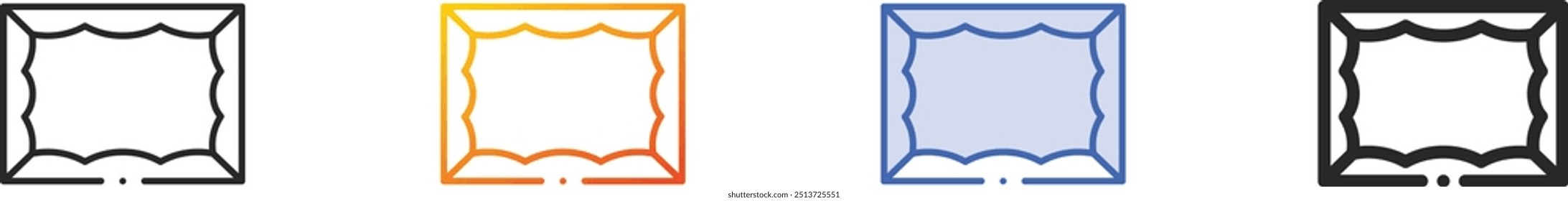 icono del marco. Diseño lineal delgado, degradado, trazo azul y estilo audaz aislado sobre fondo blanco