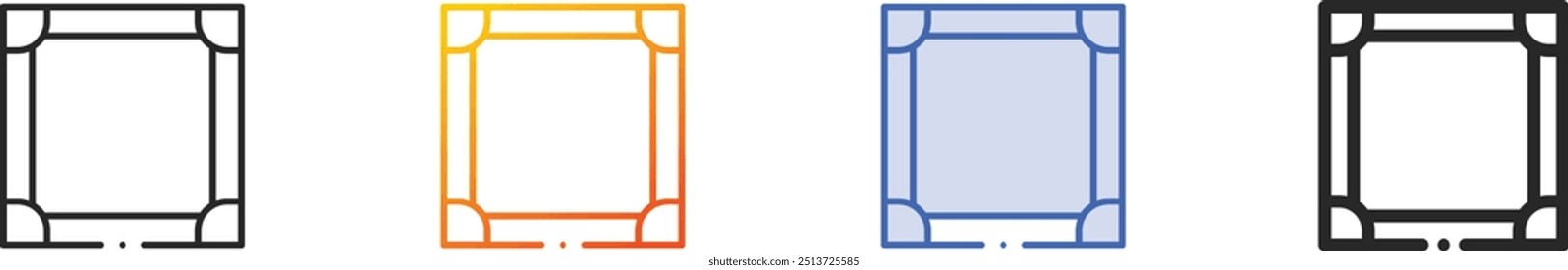 icono del marco. Diseño lineal delgado, degradado, trazo azul y estilo audaz aislado sobre fondo blanco
