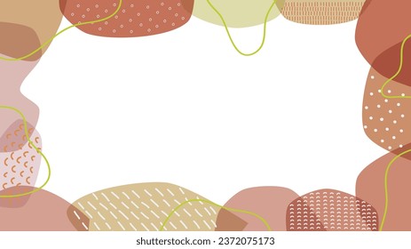 Frame illustration of autumn colored organic shapes and line drawing patterns.