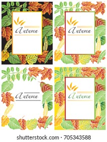 frame illustration with autumn tree leaves on black and white background