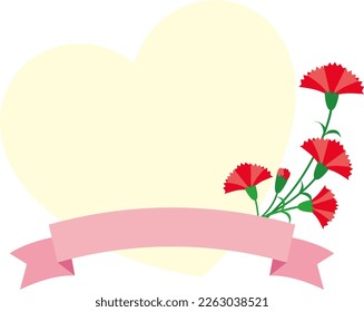 Frame illustration of carnations, pink ribbons and yellow hearts for Mother's Day, weddings, etc.