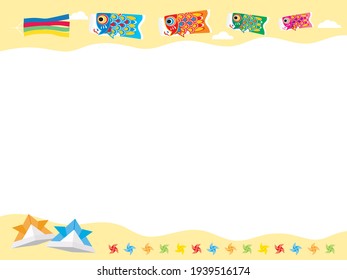 Frame illustration of carp streamers of Children's Day and the helmet of the origami