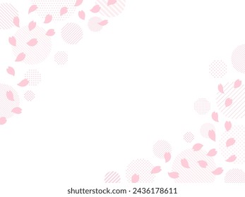 Frame illustration of cherry blossom petals falling diagonally and circles with dots and stripes pattern