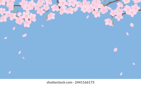 Frame illustration of cherry blossoms and falling snowflakes.