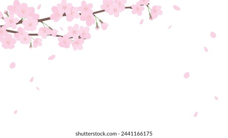 Frame illustration of cherry blossoms and falling snowflakes.