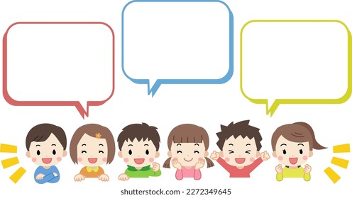 Frame illustration of a child with a speech bubble and a smile