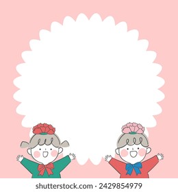 Frame illustration of children with carnation flower headbands