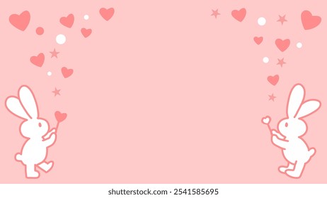 Frame illustration of a cute rabbit showing a heart from a magic wand.