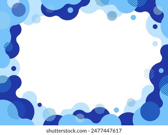 Frame illustration of dots and striped circles on blue wavy shapes background