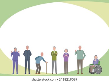 Frame illustration with elderly man and woman and copy space
