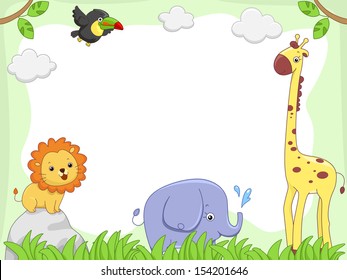 Frame Illustration Featuring Cute Jungle Animals