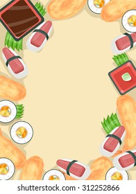 Frame Illustration Featuring Different Types of Japanese Food