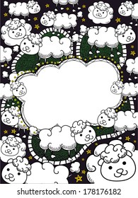 Frame Illustration Featuring a Flock of Sheep for Counting