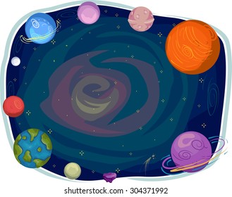 Frame Illustration Featuring the Planets Arranged in a Circle