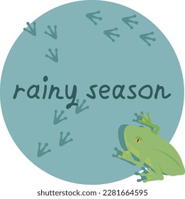 Frame illustration of a frog with text of the rainy season