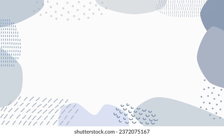 Ilustración de marco con formas de fluido gris y dibujos de línea.