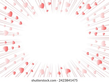 Frame illustration with heart pattern and concentrated lines. Vector illustration. The blank space in the middle is text space.