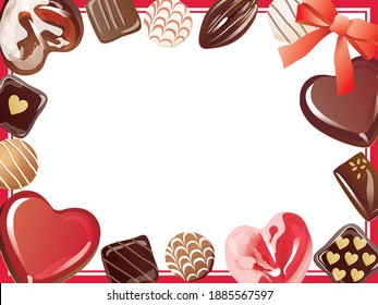 Frame illustration of heart-shaped chocolate for Valentine's Day.