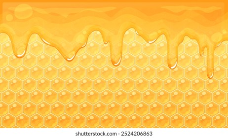 Frame illustration of honey dripping over a beehive pattern_16:9