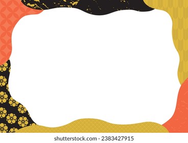 Frame illustration with Japanese pattern. Deep color version.