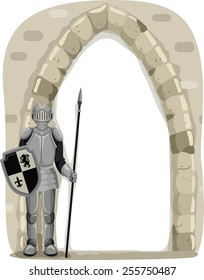 Frame Illustration of a Knight Guarding the Entrance of a Castle