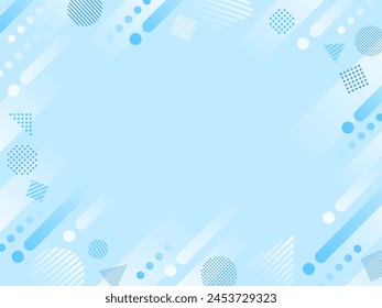 Frame illustration of lines rising to the right and circles, triangles, and squares with dots and stripes on a light blue background