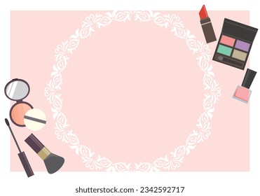 Frame illustration on pink background with cosmetics
