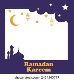 Frame Illustration of Ramadan Kareem Eid Mubarak for template background copy space