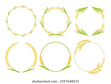Frame illustration of rice pattern. Set of 6 designs. Vector illustration. White background.
