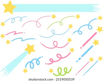 Frame and illustration set of line shooting stars