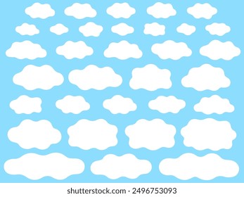 Frame illustration set of loosely shaped white clouds on a blue background