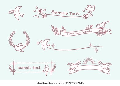 Frame illustration set of the simple and cute little birds (pen drawing style)