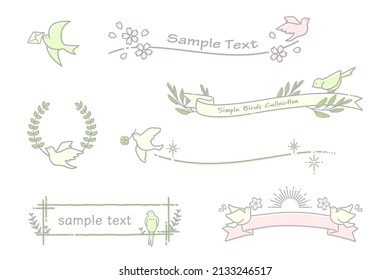 Frame illustration set of the simple and cute little birds (pastel color)