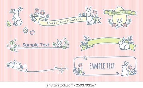 Frame illustration set of the simple and cute little rabbits, Easter decoration (pastel colors)