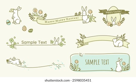 Frame illustration set of the simple and cute little rabbits (retro style)