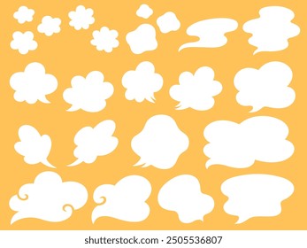 Frame illustration set of white steam effects and speech bubbles