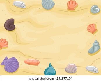 Frame Illustration of Shells Scattered Around a Beach With Yellowish Sand