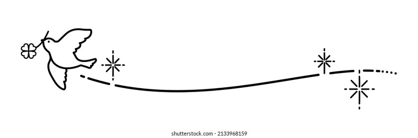 Frame illustration of the simple and cute little bird (monochrome line drawing)